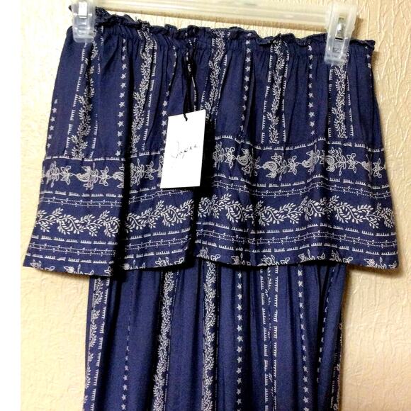 Japna Women's Strapless Smocked Flowy Jumpsuit Blue Paisley Wide Leg Size XS New - Picture 9 of 12